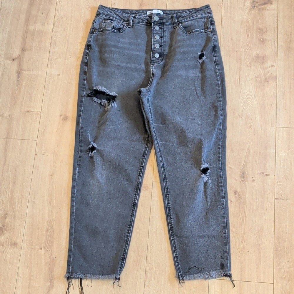 Washed Black Distressed High-Rise Denim